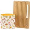 THUN, Set Tagliere In Legno, Coltello e Sacchetto Porta Pane in Bambù e Acciaio Inox, Porta pane in 100% Cotone, Collezione Happy Country, Idea Regalo per Cucina, Tagliere 35 x 25 x 1,5 cm