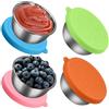 Dokeno 4 Pezzi 50ml Mini Contenitore per Salse, Contenitori per Condimenti per Insalata in Acciaio Inossidabile Contenitori per Alimenti con Coperchio in Silicone Riutilizzabile per Salsa Condimenti