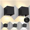 Mille Lucciole 2 Pezzi Applique da Parete Esterno/Interno Regolabile 3 Colori LED Cubo IP65 Impermeabile Applique da Esterno 6W Lampada da Esterno Parete Quadrata Angolo del Fascio Regolabile Moderne Nero