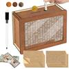 SUFANG Salvadanaio in Legno con 8 Adesivi e 1 Tavola Acrilica - Scatola di Risparmio Retrò con Obiettivi - Riutilizzabile per Adulti e Bambini (10000€)