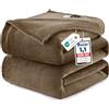 WAVVE Plaid Coperta Pile di Flanella 260gsm - 230x270 cm, Marrone - Coperta Grande 270x230, Divano/Letto Matrimoniale, Calda e Morbida, Grigia