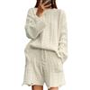 shownicer Tuta da Donna in Due Pezzi Tute Sportive Corte Tuta a Maglia Girocollo Top a Maniche Lunghe Pantaloncini Completo Yoga Sport Tuta Pigiama Abbigliamento da Casa A Bianco XL