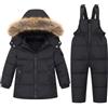 BRONG Inverno Bambino Bambini Tuta da Neve Unisex Giacca Staccabile Cappuccio Giù Cappotto con Pantaloni da Neve 2 Pezzi Sciare Vestito Impostato Nero 2-3 Anni