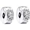 Amuefer 2 Pezzi Clip Charm Compatibili Bracciale, Argento Sterling Sparkling Pavé Lines Cuoricino Stelle Amore Oro Rosa Stopper Spacer Compleanno Natale Gioielli Regali per Donne Moglie Amici
