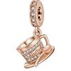 Amuefer Tazza da Caffè Oro Rosa Charm Compatibili Bracciale Collana, Argento Sterling Ciondolo Natale Gioielli Regali per le Donne Ragazza Moglie Amici