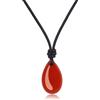 COAI Collana di Pelle Uomo Donna con Ciondolo Pendente Goccia d'Acqua di Corniola Naturale, Collana di Corniola Rossa