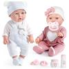 eDollable Bambola gemellare realistica da 30 cm con vestiti e ciucci, set di giocattoli per bambini e bambine dai 3 anni in su