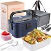 Nifogo Scaldavivande Elettrico 60W Lunch Box Elettrica 3 in 1 Contenitore Portavivande 1,5L l'ufficio, casa, Auto, Camion 12V 24V e 230V con Grigio Borsa isolante e Set di Posate (1.8L-Nero)