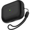 Nemteur Per Custodia AirPods Pro 2, Nemteur Apple Pro 2nd Generation Slim Cover in silicone, barra frontale a LED, per la pelle con AirPods Pro 2 2022 Custodia di ricarica con cordino - Nero