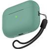 Nemteur Per Custodia AirPods Pro 2, Nemteur Apple Pro 2nd Generation Slim Cover in silicone, barra frontale a LED, per la pelle con AirPods Pro 2 2022 Custodia di ricarica con cordino - Verde Pino