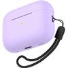 Nemteur Per Custodia AirPods Pro 2, Nemteur Apple Pro 2nd Generation Slim Cover in silicone, barra frontale a LED, per la pelle con AirPods Pro 2 2022 Custodia di ricarica con cordino - Viola