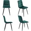 FC Set di 4 imbottiti Sedie per sala da Pranzo con Schienale, struttura in metallo, 44x46x86 cm, Verde