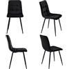 FC Set di 4 imbottiti Sedie per sala da Pranzo con Schienale, struttura in metallo, 44x46x86 cm, Nero