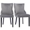 FC Set di 2 Imbottiti Sedie per sala da Pranzo con Dettagli Bottoni e Rivetti in Metallo, 50x52x91 cm, Grigio