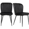 FC Set di 2 Imbottiti Sedie per sala da Pranzo fuori da Velluto con Schienale, Struttura in Metallo, 47x43x86 cm, Nero