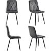 FC Set di 4 sedie imbottite in velluto twill per la sala da pranzo con Schienale, Struttura in Metallo, 45x40x86 cm, Grigio