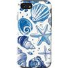 Aesthetic Pattern Starfish Design Custodia per iPhone SE (2020) / 7 / 8 Conchiglie costiere preppy, stelle marine, conchiglie di mare in blu