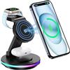 RoRoSkin Supporto magnetico senza fili, 3 in 1, stazione di ricarica senza fili, girevole e pieghevole, con luce notturna per iPhone 16/15/14/13, Apple Watch 2 a 9