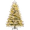 COSTWAY Albero di Natale Innevato146/180 cm, Albero di Natale Pre-Illuminato con Cerniera con 688/1022 Punte di Rami PE PVC & 200/350 Luci LED Bianche Calde per Casa e Ufficio (180 cm)