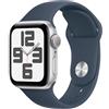 Apple Watch SE (2ª generazione, 2023) GPS 40 mm Smartwatch con cassa in alluminio color argento e Cinturino Sport blu tempesta - S/M. Fitness tracker, monitoraggio del sonno, Rilevamento incidenti