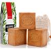 Natura Germania® Set di 3 saponi originali di Aleppo, ciascuno circa 200 gr (circa 600 gr in totale), 90% olio d'oliva / 10% olio di alloro + sacchetto per sapone in sisal | Sapone naturale