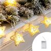 Wisdom Catena decorata con 10 Stelle luminose da 10 Led Bianco Caldo a luce fissa e intermittente 2 metri con cavo trasparente a batteria Wisdom