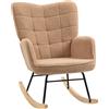HOMCOM Poltrona a Dondolo Imbottita in Legno e Acciaio con Rivestimento Bouclé, 71x98x101 cm, Marrone