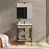 DEGHI Mobile bagno a terra 70 cm nero e rovere con lavabo integrato e specchio - Axis