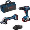 Bosch Kit trapano avvitatore gsb 18v-55 + smerigliatrice gws 18v-7 + 2 batterie 18v-4ah + borsone bosch