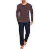 Demegimi Pigiama Uomo Lungo in Cotone Completo Due Pezzi Invernale con Maglia a Righe e Scollo a V Pantaloni con Tasche e Coulisse, Set Notte Caldo e Traspirante