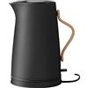Stelton Bollitore elettrico Emma - Fornello elettrico - Teiera e caffè scandinava - Filtro, interruttore di sicurezza per cottura a secco con spegnimento, manico in legno di faggio - 1,2 litri, nero