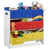 Relaxdays Scaffale per Bambini con Box, 9 Cestini Pieghevoli con Manici, Portagiochi, Mobiletto, Poliestere, Bianco/Colorato, 62 x 63 x 28 cm