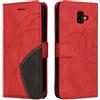 Fatcatparadise Cover per Samsung Galaxy J6 Plus 2018 / J6 Prime/J610F, Flip Caso in PU Pelle Case Libro Portafoglio Protettiva Custodia con TPU Antiurto,[Kickstand][Slot per Schede][Magnetica] (Rosso)