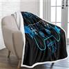 Lunoroey Coperta da gioco per ragazzi e ragazzi, con motivo gamepad, in pile Sherpa, super morbida, 130 x 150 cm, colore: blu e nero