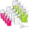 Rowwait Confezione da 12 sacchetti per bevande per festival, riutilizzabili, a prova di perdite, alcol, succhi, sacchetti in plastica per picnic, campeggio, feste, bevande, con beccucci e imbuto, 300 ml, 420