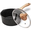 JEETEE Casseruola Antiaderente 18 cm, 2 L, Con Beccuccio e Coperchio in Vetro, Alluminio, Casseruola Latte, Pentola per Pasta, Vaso per Salse, Adatta all'induzione, Grigio