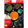 APLI Kids - 15174, Confezione di adesivi, 12 fogli, sistema solare