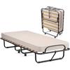 COSTWAY Brandina Pieghevole con Materasso, in Memory Foam, Struttura Resistente e 4 Ruote Girevoli, Lettino Pieghevole per Casa Ufficio, 190x80x39 cm