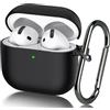 Seltureone Custodia per Airpods 4 (2024) con portachiavi, [LED Frontale Visibile] Cover Morbida in Silicone Antiurto, Supporto Ricarica Wireless - Nero