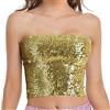 Aohhy Top da donna con paillettes scintillanti, elasticizzato, per feste, discoteca, top a tubo, top corto a sirena, senza spalline, top metallico per feste e club, per busto 60-99,8 cm, Oro, Taglia