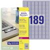 Avery Zweckform Avery L6008-20 etichette adesive extra forti, 189 etichette per foglio A4, argento