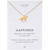 LUUK LIFESTYLE Collana con cavallo ciondolo e acciaio inossidabile (50cm), con carta HAPPINESS, gioielli elegante, portafortuna, idea regali donna, lei, compleanno, animali, oro