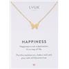 LUUK LIFESTYLE Collana con ciondolo farfalla e acciaio inossidabile (50cm), con carta HAPPINESS, gioielli semplice, portafortuna, idea regali donna, lei, compleanno, natura, oro
