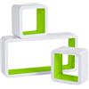 WOLTU Mensole da Muro Mensola a Cubo Scaffale Parete Libreria CD Legno MDF Moderno 3 Pezzi Diametro Diverso Verde-Bianco RG9229gn