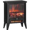 HOMCOM Caminetto Elettrico da 1800W con Effetto Fiamma a 3 Intensità, in Metallo e Vetro, 36x21x47 cm, Nero