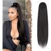 FESHFEN Coulisse Coda di Cavallo Extension, 60 cm Ponytail Extension Coda Capelli Lisci Lungo Coulisse Estensione dei Capelli Sintetica Coda Capelli Extension Marrone Nero