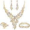 EVER FAITH Set di gioielli da sposa con cristallo marquise foglia di grappolo dichiarazione a forma di Y collana orecchini bracciale e anello per ballo di fine anno trasparente tono argento,
