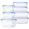 Amazon Basics Contenitoris per alimenti, in vetro, con coperchi, 14 pezzi (7 unità contenitori + 7 coperchi), senza BPA, Trasparente, blu
