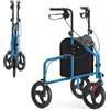 HEAO Deambulatore stretto per appartamento in alluminio con 3 ruote, pieghevole, aiuto per camminare leggero con borsa rimovibile per interni ed esterni, blu