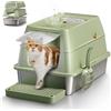 Eosarcu Lettiera per Gatti in Acciaio Inox, Lettiera Gatto Chiusa XXL, 60 x 40 x 39 cm Toilette per Gatti Grande XL con Pala, Cassette igieniche per gatto, Doppio Strato Opaco - Verde